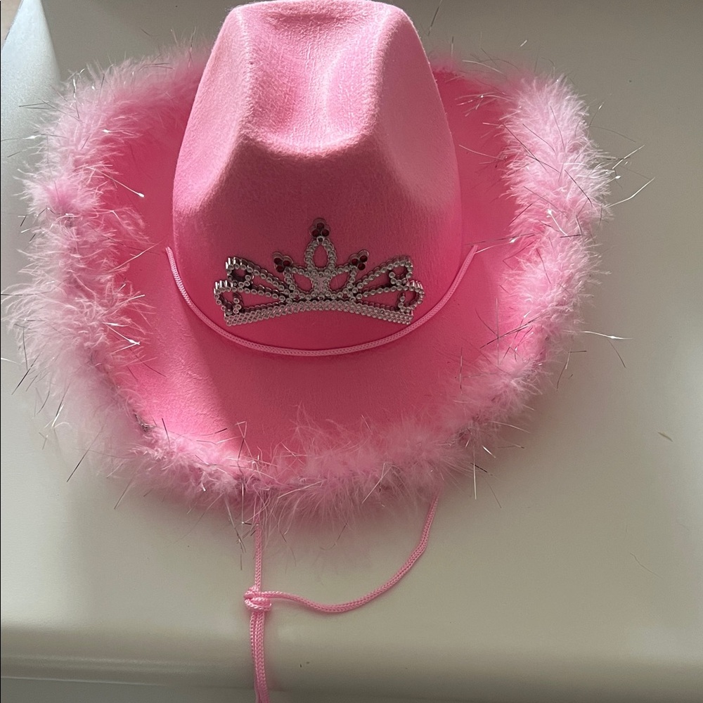 Pink Feathered Cowboy Hat with Tiara (lights up and sparkles)